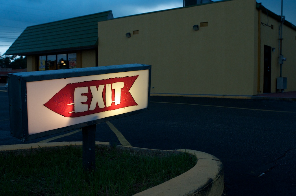 Exit sign at Subway in West Mobile.