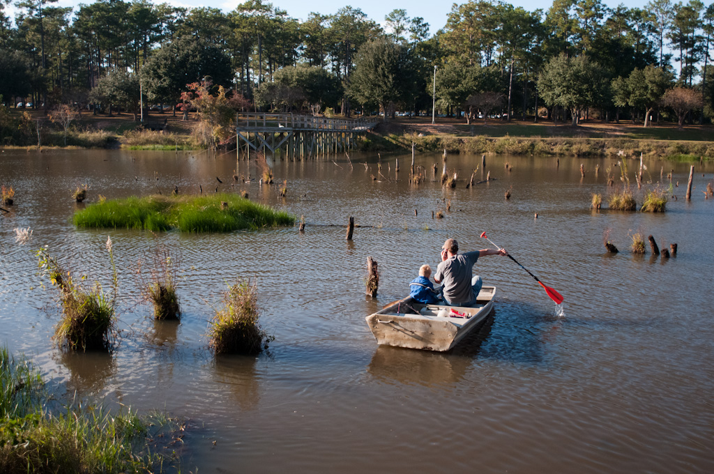 Two people set sail into water at the University of South Alabama campus in Mobile, Ala., Wednesday, Nov. 11, 2009.