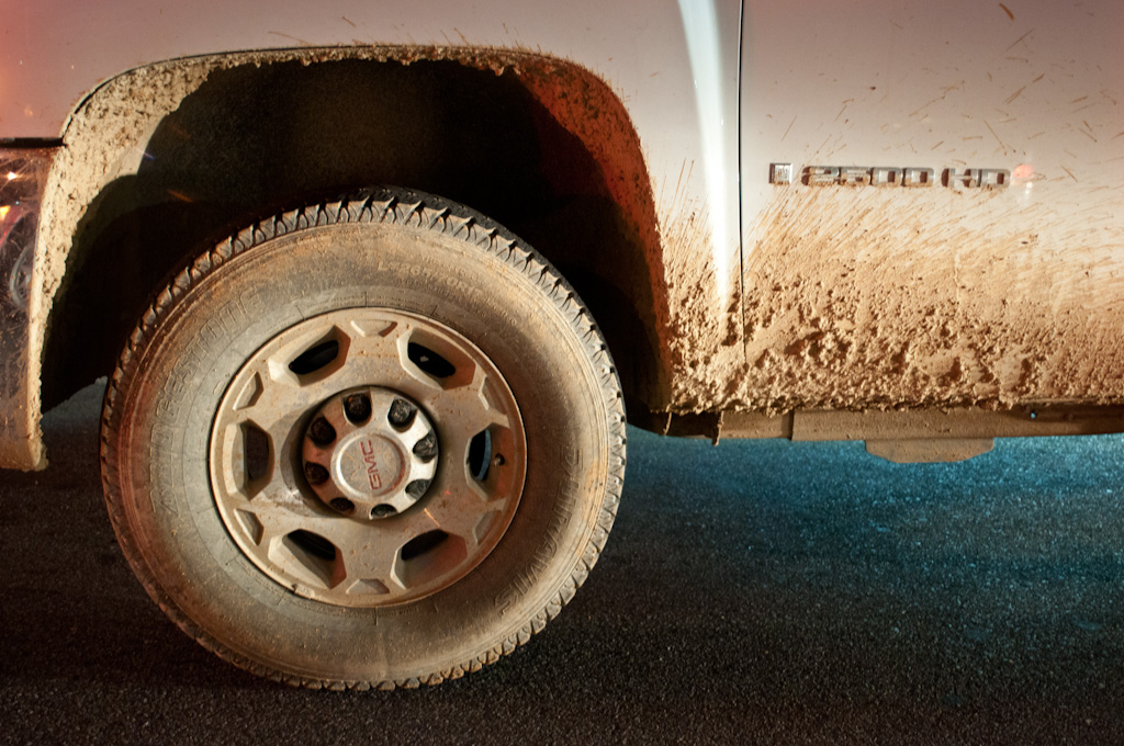 Mud on a pickup truck wheel