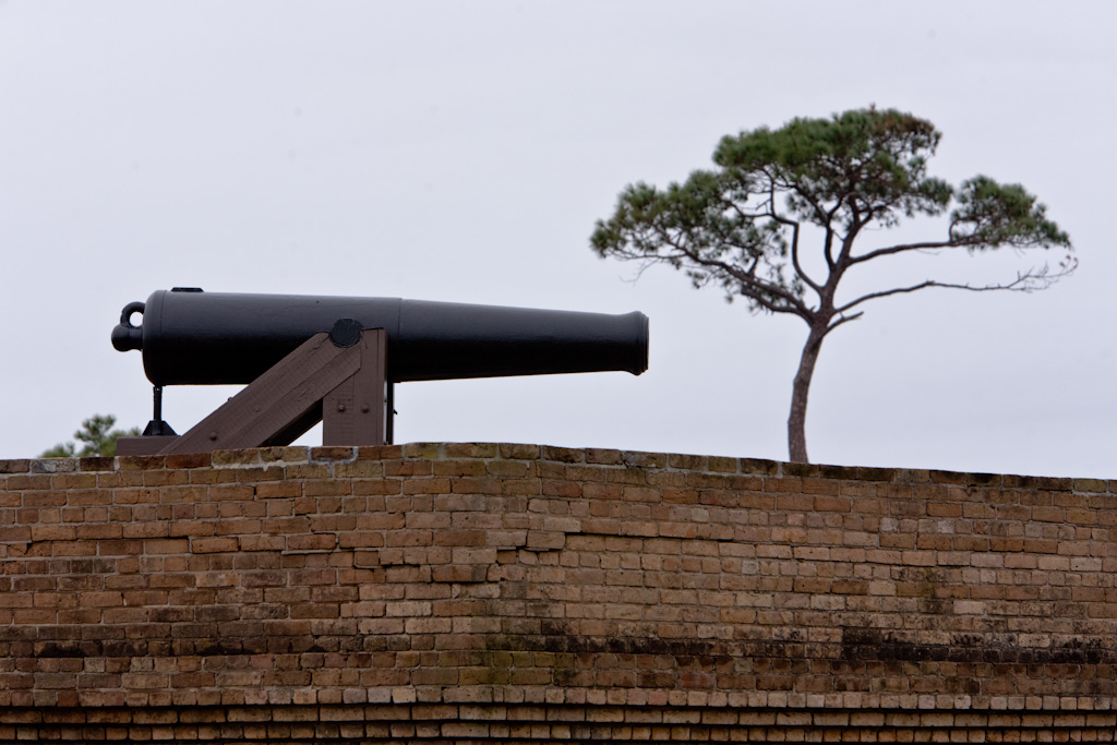 A cannon on the top of Fort Gaines in Dauphin Island, Ala., greets visitors to the 19th Century fort.