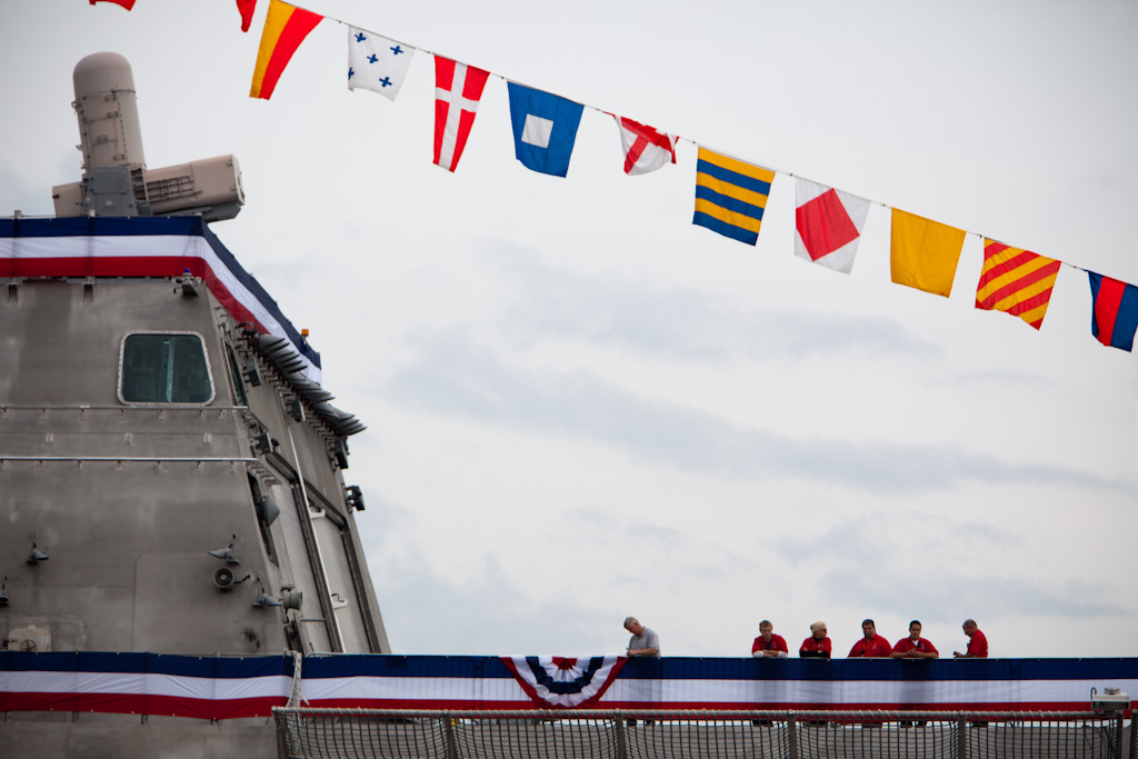 The USS Independence is prepared for its commissioning ceremony while sitting at Cooper Riverside Park in Mobile, Ala., Friday, Jan. 15, 2010.