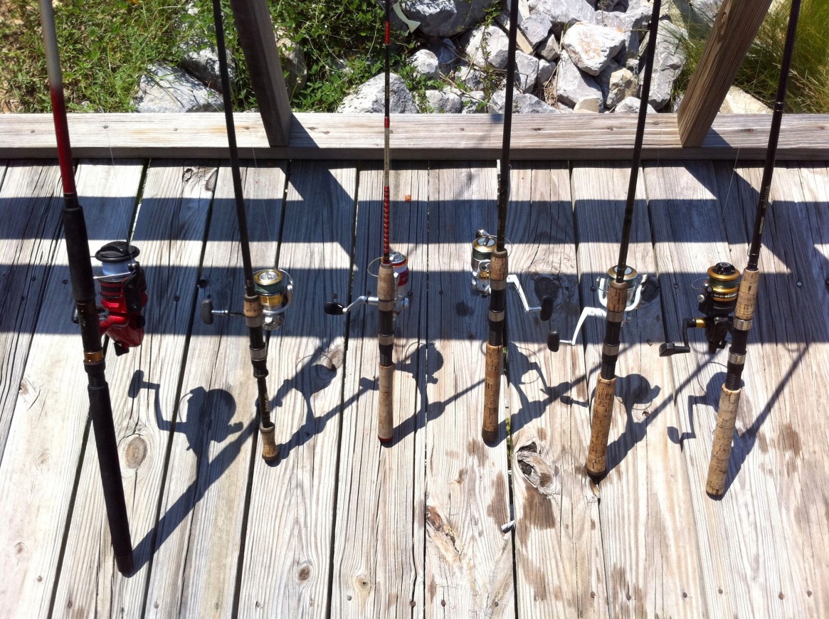 Fishing poles on a dock