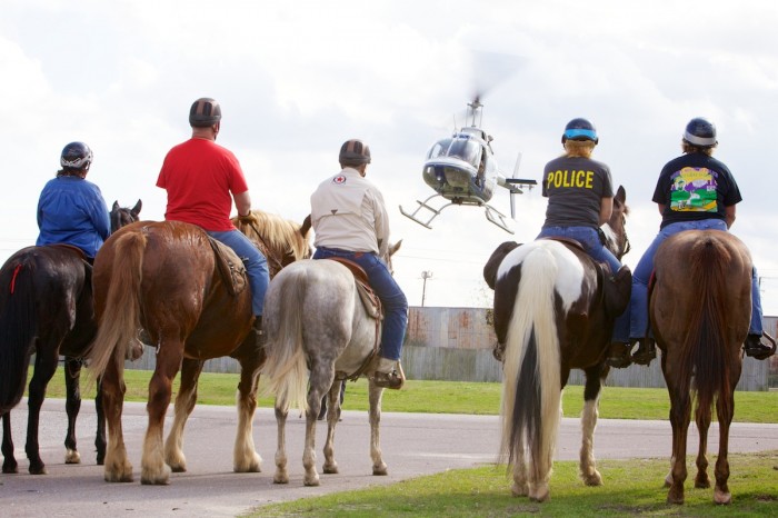 The Mobile Police's mounted division practices for Mardi Gras coverage.