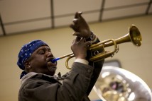 Members of the Bay City Brass Band practice, Thursday, January 28, 2010, to prepare for all of their Mardi Gras engagements.