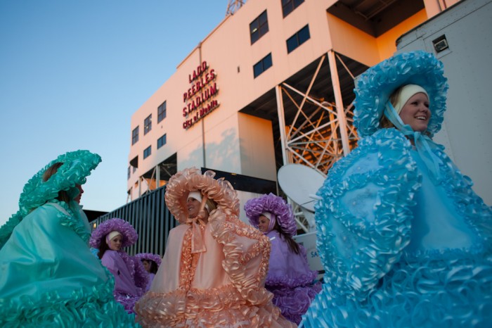 Azalea Trail Maids wait to make an appearance at the GMAC Bowl at Ladd Peebles Stadium in Mobile, Ala., Wednesday, Jan. 6, 2010.