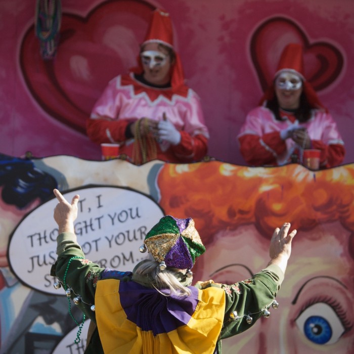 The Krewe of King Arthur parades along St. Charles Avenue in New Orleans Sunday, Feb. 7, 2010.