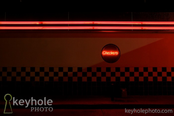 Checkers neon sign at night