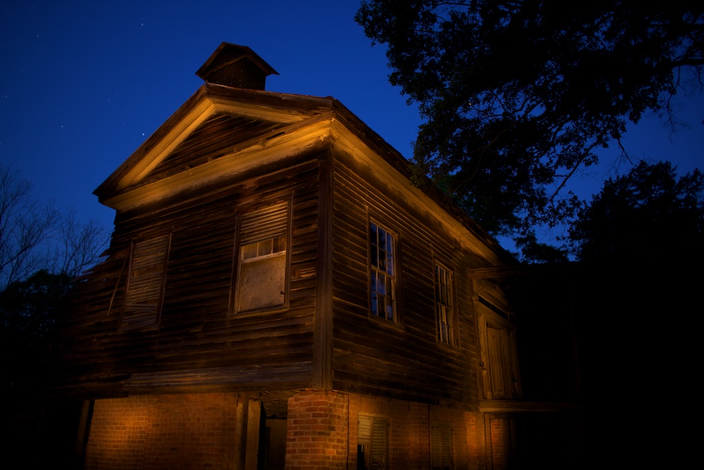 The Fambro House (circa 1841) is one of the few buildings still standing at Old Cahawba Archaeological Park in Alabama during the early morning hours of Thursday, April 15, 2010. [This 30-second exposure includes flashlight illumination which gives the irregular lighting.]