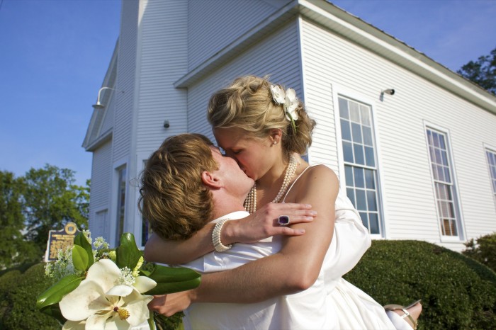 Katie Murphy and Daniel Penry celebrate their wedding with family and friends in Oak Hill, Ala., on June 6, 2009.