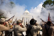 Reenactors fire blanks at the Confederate Heritage Rally 2011 at the Alabama State Capitol in Montgomery, Ala., Saturday, Feb. 19, 2011. The Sons of Confederate Veterans hosted the event, which celebrated the 150th anniversary of the inauguration of Jefferson Davis with a parade and reenactment of his speech.